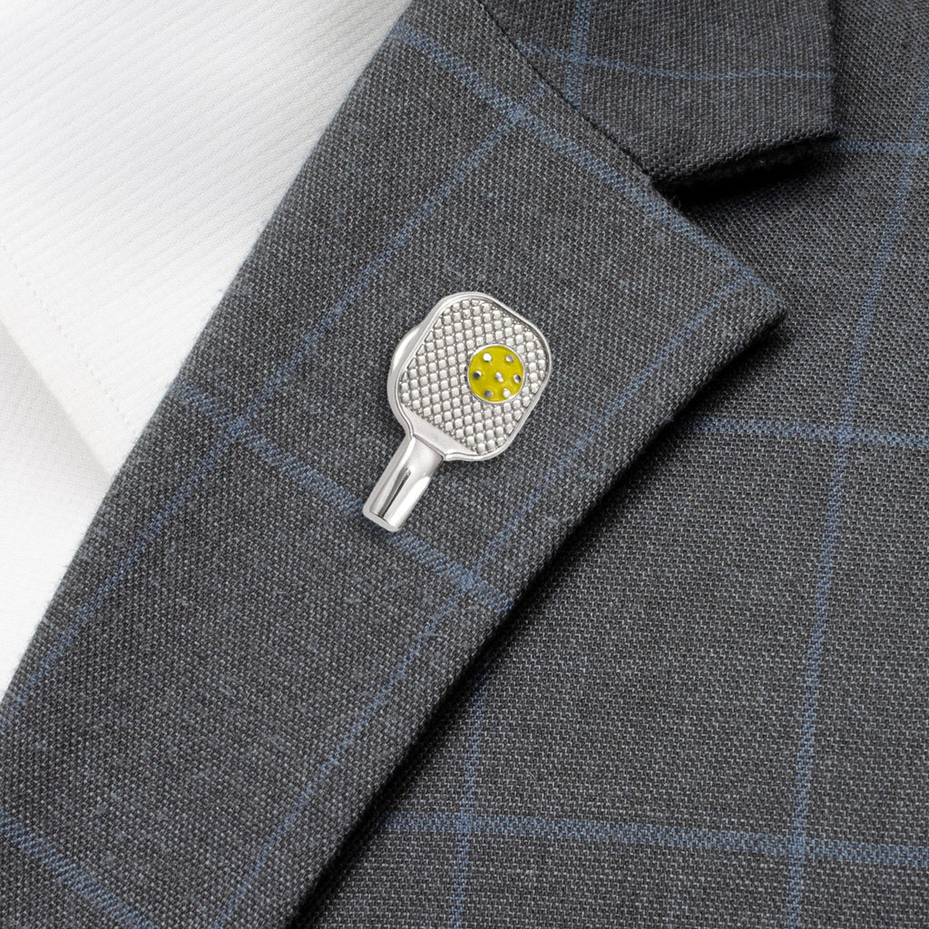 Pickleball Racket Silver Lapel Pin
