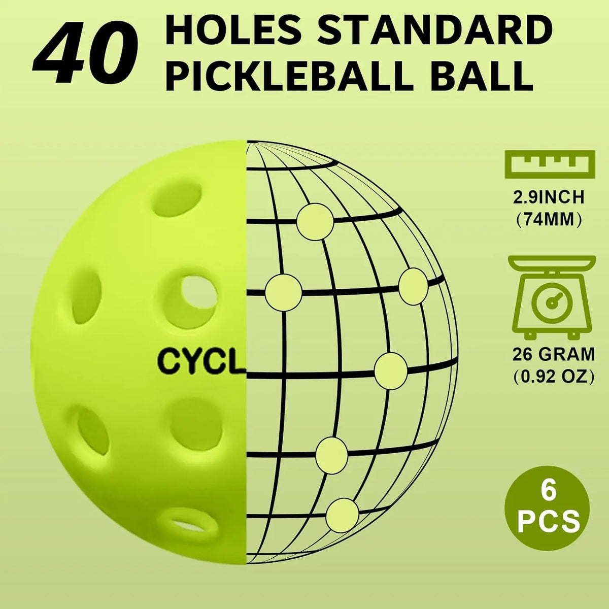 6 Pack Pickleballs